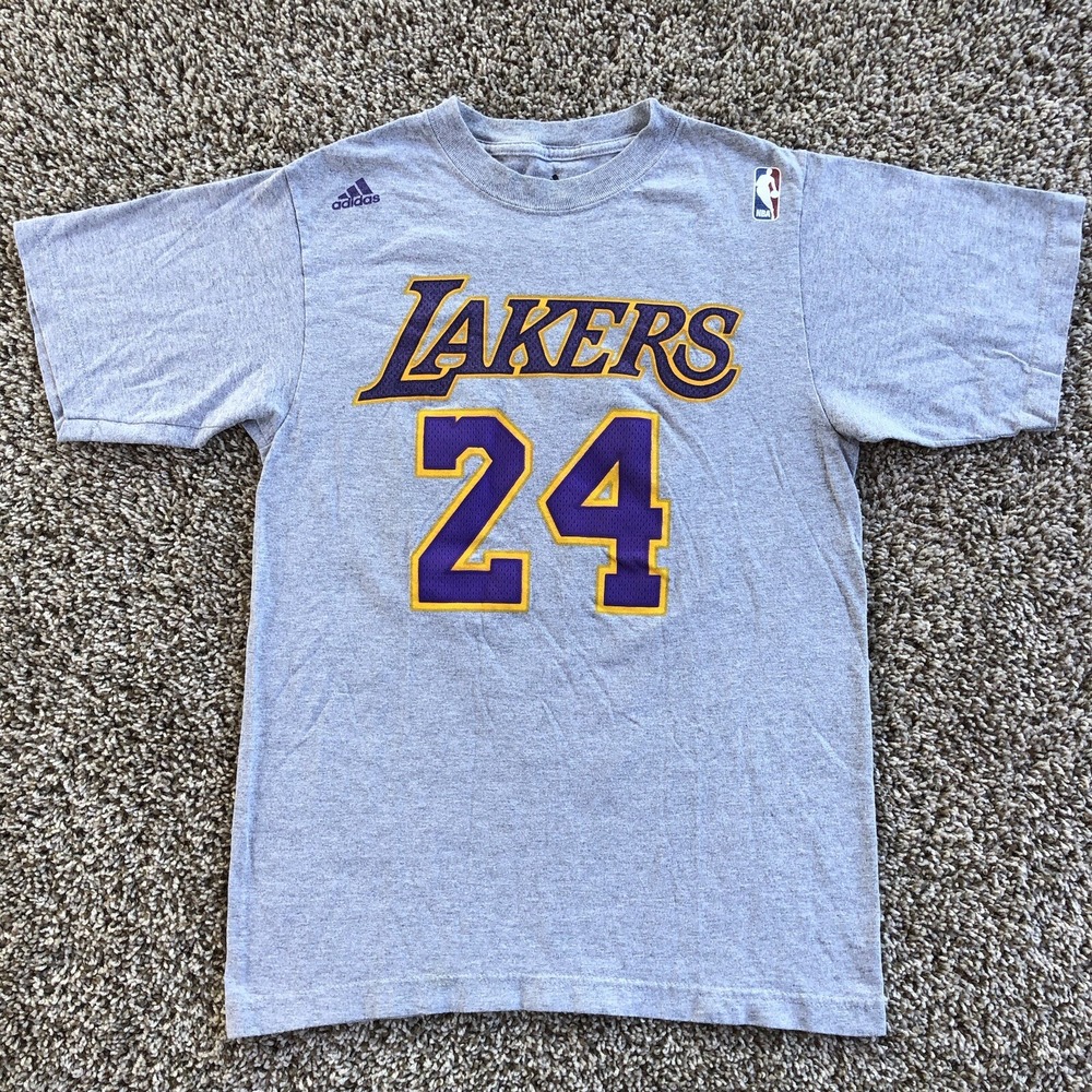 Adidas Los Angeles Lakers Kobe Bryant #24 T-Shirt Size Small Gray Jersey Tee Y2K